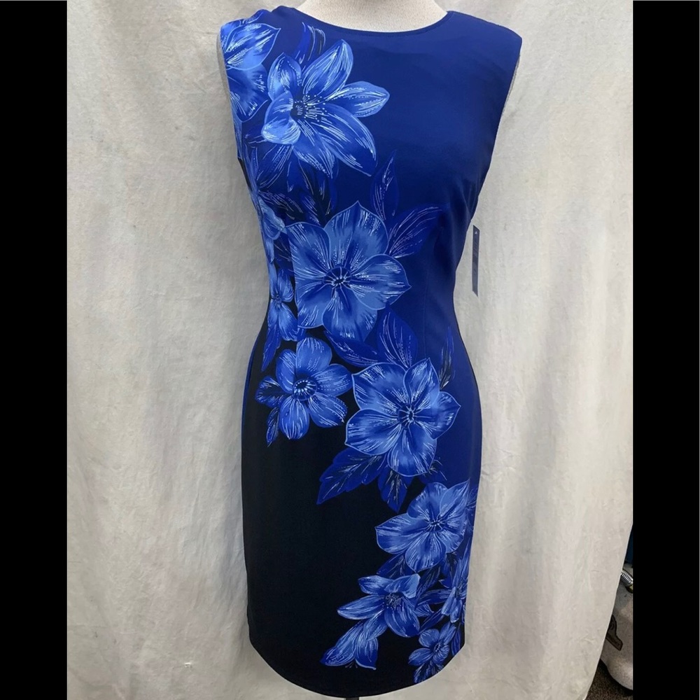 Glamour Dress Blue Flower Sheath 16W